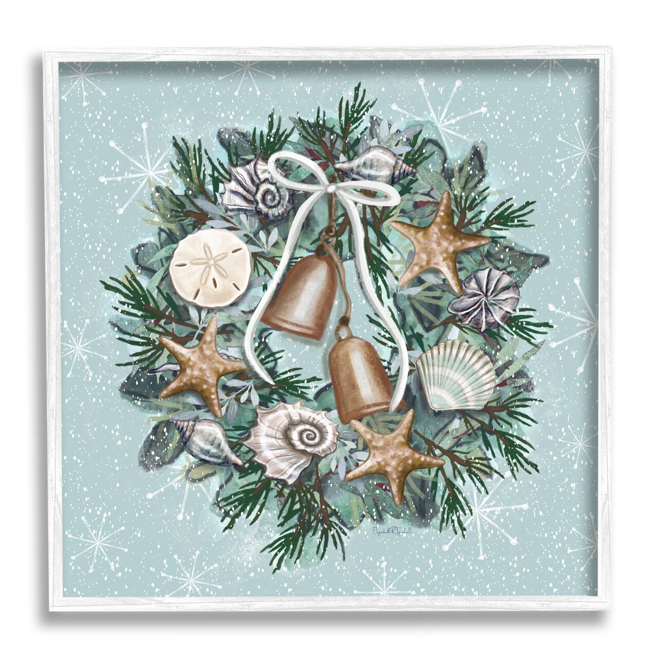 Stupell Industries Nautical Holiday Seashell Wreath Framed Giclee Art